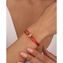 Mistik Silver Kırmızı Ipli Üç Renkli Halkalı Gümüş Bileklik