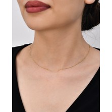 Mistik Silver Ince Figaro Zincir 14 Ayar Gerçek Altın Zincir Kolye - Kalınlık: 2.40 mm  (585 Damgalı)