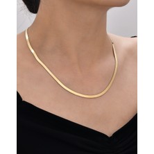 Mistik Silver Yassı Ezme Balıksırtı Zincir 14 Ayar Gerçek Altın Zincir Kolye -  Kalınlık: 2.50 mm (585 Damgalı)