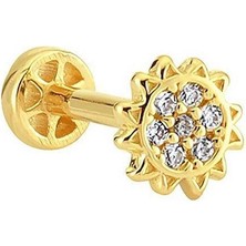 Mistik Silver Papatya Taşlı 14 K Altın Tragus Piercing (585 Damgalı)