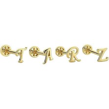 Mistik Silver Çivili Harfli 14 K Altın Tragus Piercing (585 Damgalı)