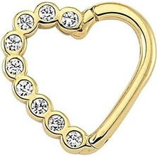 Mistik Silver Yarısı Taşlı Kalp 14 K Altın Helix Piercing (585 Damgalı)