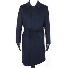 Jan Carlucci Jancarlucci  Erkek Yün-Kaşmir  Lacivert  Kuşaklı Kaşe Uzun Palto