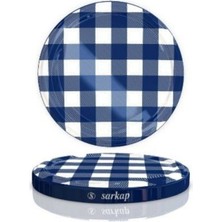 Sarkap Hijyenik Paketli 10 Adet Kavanoz Kapağı - Lacivert Kuşak Ekose - 82mm