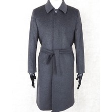 Jan Carlucci Jancarlucci  Erkek Yün-Kaşmir Karışımlı Koyu Gri Kuşaklı Kaşe Uzun Palto