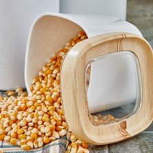 Bonny Mugiss Bonny Saklama Kabı Ahşap Kaplama Kapak Beyaz Renkli Hazne 3'lü Set 1800ML 1000ML 600ML