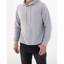 Finger Print Gri Oversize Kapüşonlu Sweatshirt