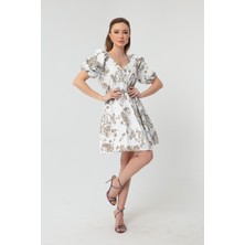 Lafaba Kadın Kahverengi Desenli Kruvaze Elbise