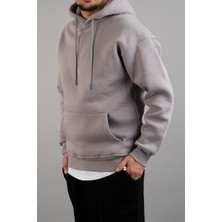 Bombe Erkek Kapüşonlu Basic Sweatshirt Gri