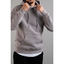 Bombe Erkek Kapüşonlu Basic Sweatshirt Gri