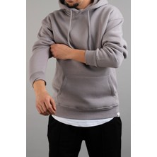 Bombe Erkek Kapüşonlu Basic Sweatshirt Gri