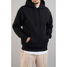 Bombe Erkek Kapüşonlu Basic Sweatshirt Siyah