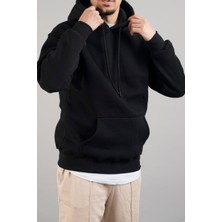 Bombe Erkek Kapüşonlu Basic Sweatshirt Siyah