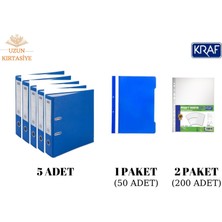 Kraf Uzun Kırtasiye Ekonomik Dosyalama Seti = Geniş Klasör 5 Adet + Telli Dosya 1 Paket + Poşet Dosya 2 Paket