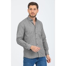Varetta Erkek Gri Kareli Uzun Kol Yaka Düğmeli Tek Cepli Gömlek