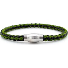 Solfera Oval Metal Mıknatıs Yeşil Örgü Deri Erkek Bileklik M033B