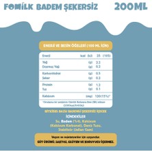 Fomilk Badem Sütü 200 Ml Glutensiz Bitkisel Bazlı Laktozsuz Vegan Şekersiz