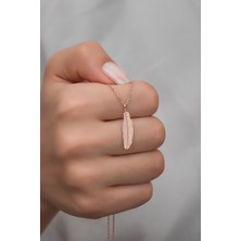 Nereze 925 Ayar Gümüş Rose Kuş Tüyü Kolye