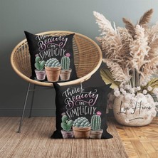 Kaktüs Desenli Çift Taraflı Dekoratif 2'li Kırlent Kılıfı Seti