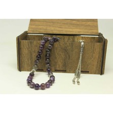 Yaşam Tohumu Ametist Taşı Koyu Renk Tesbih 8mm Ahşap Kutulu