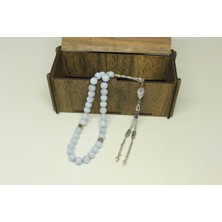 Yaşam Tohumu Akuamarin Taşı Tesbih 8mm Ahşap Kutulu