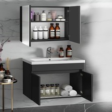 Alfa Banyo Viola 80 cm Antrasit -Mdf Hazır Kurulu Aynalı Banyo Dolabı Lavabolu Banyo Dolabı Takımı