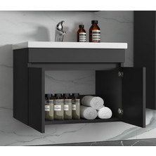 Alfa Banyo Viola 80 cm Antrasit -Mdf Hazır Kurulu Aynalı Banyo Dolabı Lavabolu Banyo Dolabı Takımı
