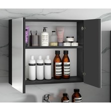 Alfa Banyo Viola 80 cm Antrasit -Mdf Hazır Kurulu Aynalı Banyo Dolabı Lavabolu Banyo Dolabı Takımı