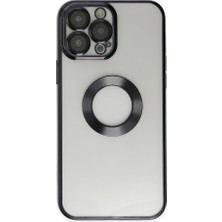 Caseart Apple iPhone 14 Pro Max Kapak Yanları Renkli Lens Korumalı Logo Gösteren Şeffaf Luxury Silikon Kılıf - Siyah