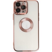 Kılıfmania Apple iPhone 14 Pro Kapak Yanları Renkli Lens Korumalı Logo Gösteren Şeffaf Luxury Silikon Kılıf - Rose Gold