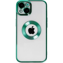 Kılıfmania Apple iPhone 14 Plus Kapak Yanları Renkli Lens Korumalı Logo Gösteren Şeffaf Luxury Silikon Kılıf - Yeşil