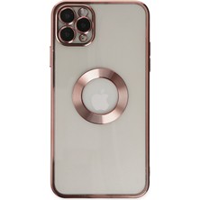 Kılıfmania Apple iPhone 11 Pro Kapak Yanları Renkli Lens Korumalı Logo Gösteren Şeffaf Luxury Silikon Kılıf - Rose Gold