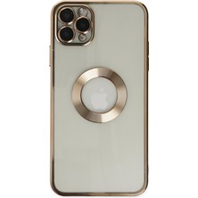 Kılıfmania Apple iPhone 11 Pro Kapak Yanları Renkli Lens Korumalı Logo Gösteren Şeffaf Luxury Silikon Kılıf - Gold