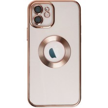 Kzy Apple iPhone 11 Kapak Yanları Renkli Lens Korumalı Logo Gösteren Şeffaf Luxury Silikon Kılıf - Rose Gold