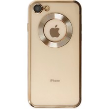 Kzy Apple iPhone Se 3 2022 Kapak Yanları Renkli Lens Korumalı Logo Gösteren Şeffaf Luxury Silikon Kılıf - Gold