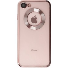 Kılıfmania Apple iPhone Se 3 2022 Kapak Yanları Renkli Lens Korumalı Logo Gösteren Şeffaf Luxury Silikon Kılıf - Rose Gold