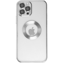 Kzy Apple iPhone 12 Pro Kapak Yanları Renkli Lens Korumalı Logo Gösteren Şeffaf Luxury Silikon Kılıf - Gri