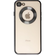 Kzy Apple iPhone Se 3 2022 Kapak Yanları Renkli Lens Korumalı Logo Gösteren Şeffaf Luxury Silikon Kılıf - Siyah