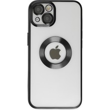 Caseart Apple iPhone 14 Plus Kapak Yanları Renkli Lens Korumalı Logo Gösteren Şeffaf Luxury Silikon Kılıf - Siyah