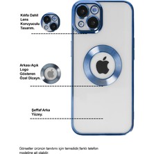 Caseart Apple iPhone 13 Pro Kapak Yanları Renkli Lens Korumalı Logo Gösteren Şeffaf Luxury Silikon Kılıf - Mavi