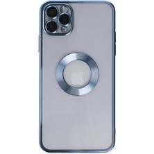 Caseart Apple iPhone 11 Pro Kapak Yanları Renkli Lens Korumalı Logo Gösteren Şeffaf Luxury Silikon Kılıf - Açık Mavi