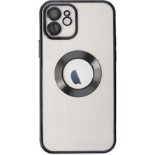 Caseart Apple iPhone 11 Kapak Yanları Renkli Lens Korumalı Logo Gösteren Şeffaf Luxury Silikon Kılıf - Siyah