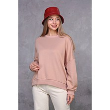 Fancy Kadın Bisiklet Yaka Yumuşacık İçi Pamuklu Oversize Basic Kalın Sweatshirt