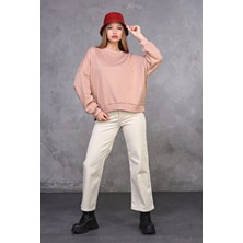 Fancy Kadın Bisiklet Yaka Yumuşacık İçi Pamuklu Oversize Basic Kalın Sweatshirt