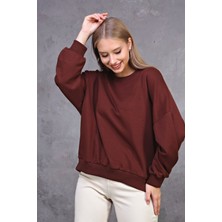 Fancy Kadın Bisiklet Yaka Yumuşacık İçi Pamuklu Oversize Basic Kalın Sweatshirt