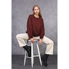 Fancy Kadın Bisiklet Yaka Yumuşacık İçi Pamuklu Oversize Basic Kalın Sweatshirt