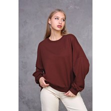 Fancy Kadın Bisiklet Yaka Yumuşacık İçi Pamuklu Oversize Basic Kalın Sweatshirt