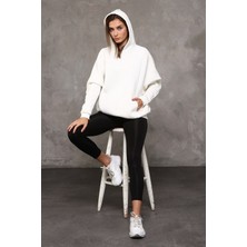 Fancy Kadın Kapüşonlu Yumuşacık İçi Pamuklu Yarasa Kol Oversize Kalın Sweatshirt