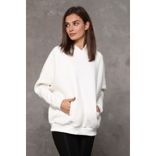 Fancy Kadın Kapüşonlu Yumuşacık İçi Pamuklu Yarasa Kol Oversize Kalın Sweatshirt