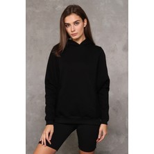 Fancy Kadın Kapüşonlu Yumuşacık İçi Pamuklu Yarasa Kol Oversize Kalın Sweatshirt